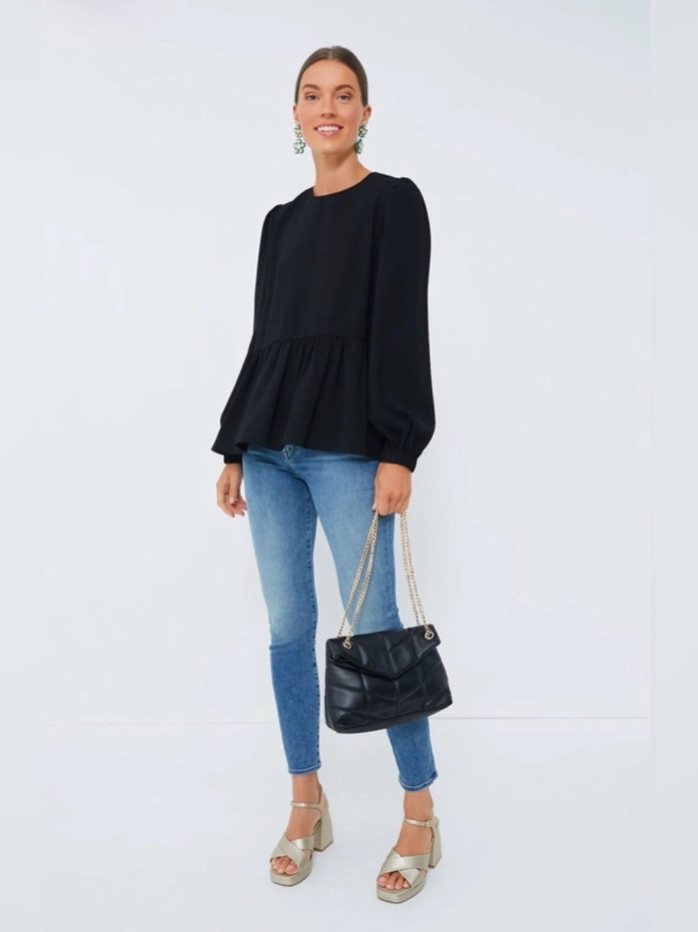 Tuckernuck POMANDER PLACE Black Carlota Peplum Blouse Small